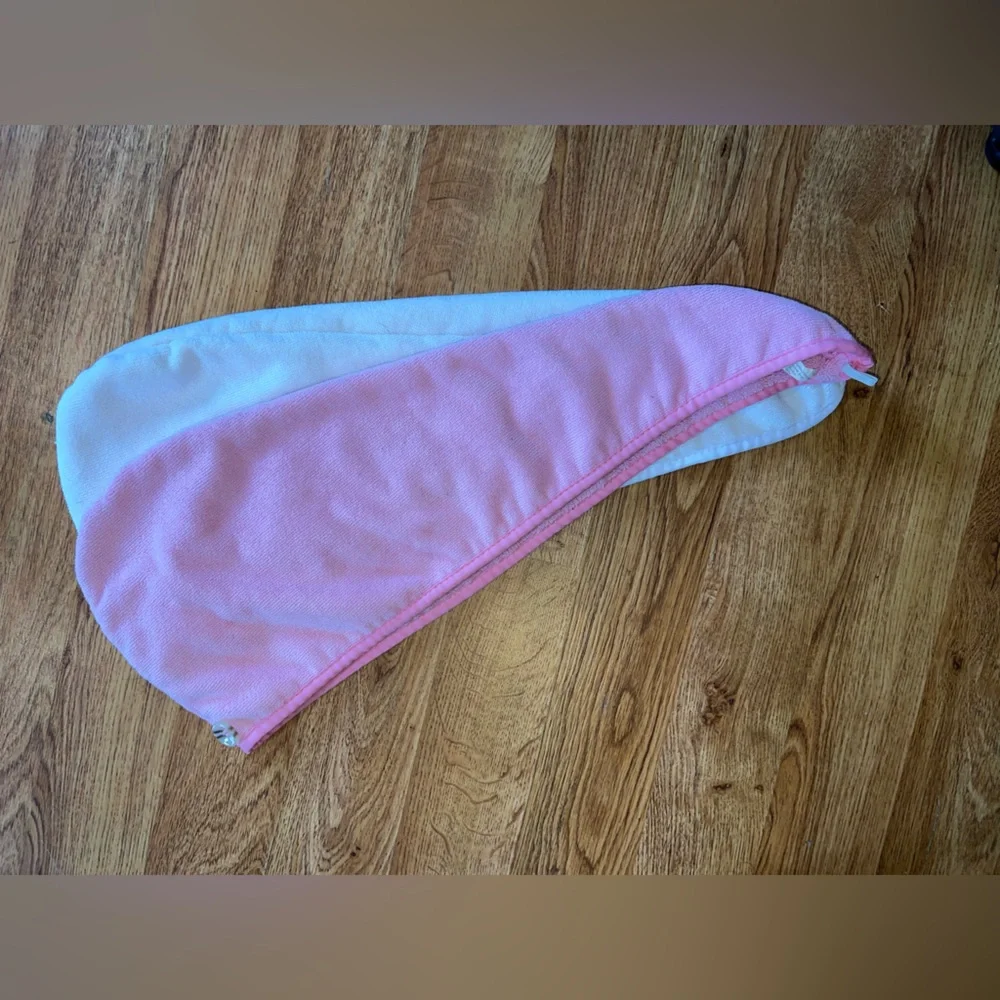 Pink and White Hair Towel Wrap